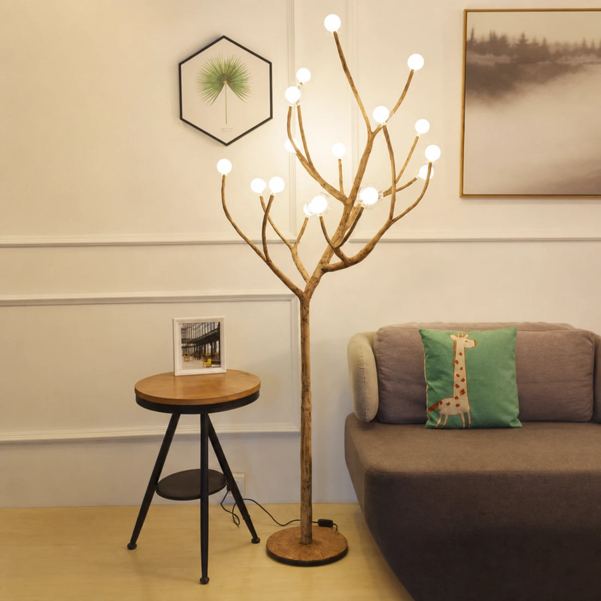 Birds Returning to Nest Branch Floor Lamp