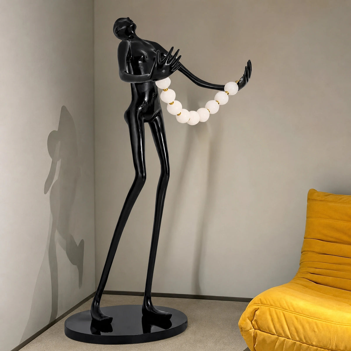 F9102 Long-Arm Beaded Figure Sculpture Floor Lamp