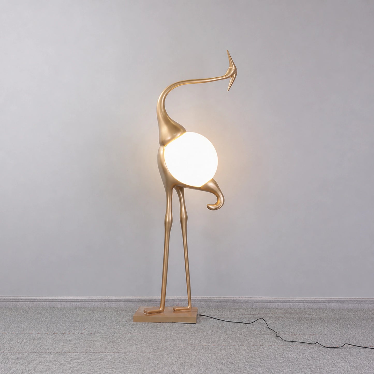F9321 Gold Curved-Neck Bird Single-Globe Floor Lamp