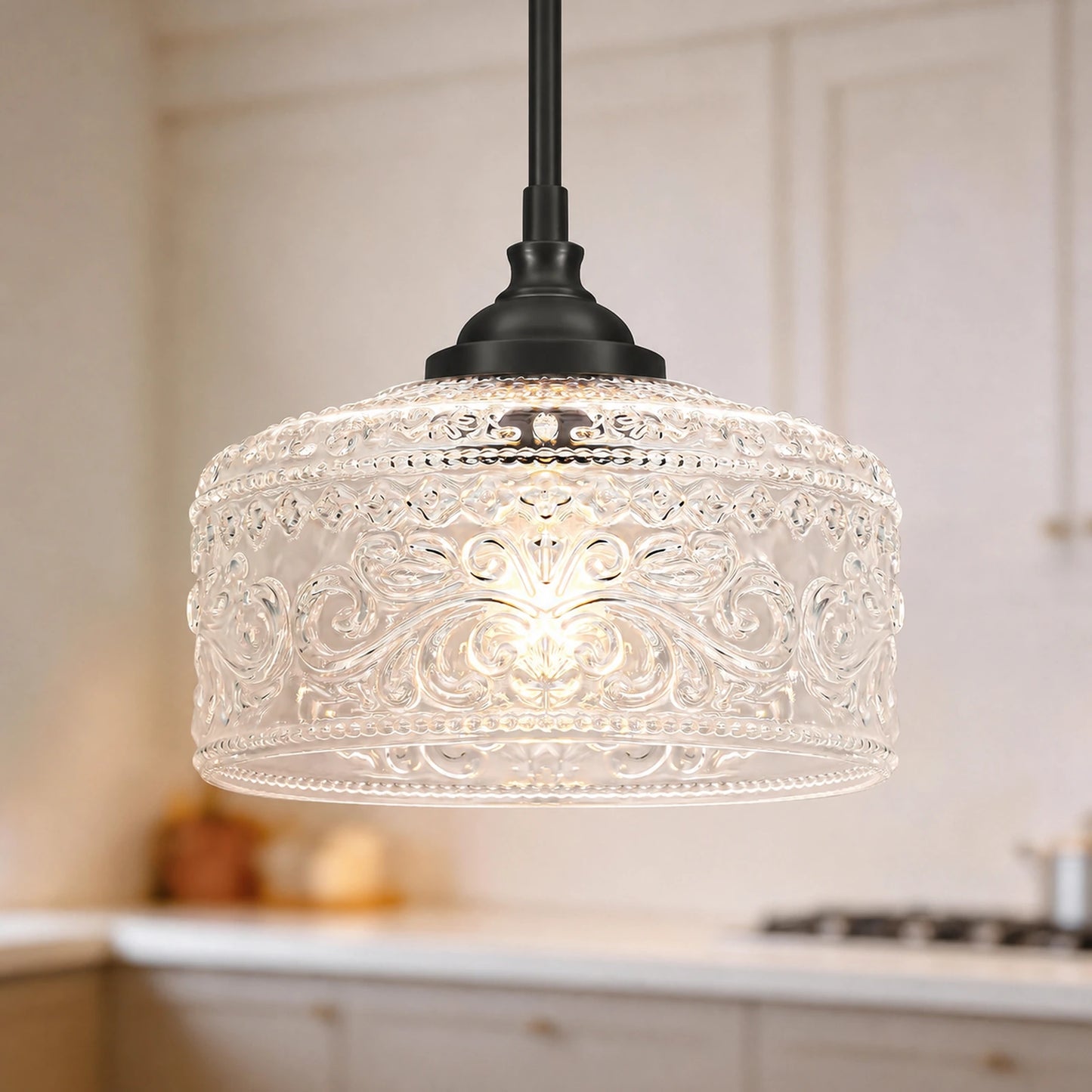 Small Embossed Clear Glass Bowl Pendant Light