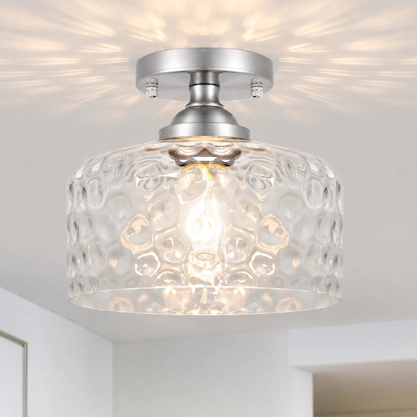 Small Hammered Clear Glass Bowl Ceiling Light