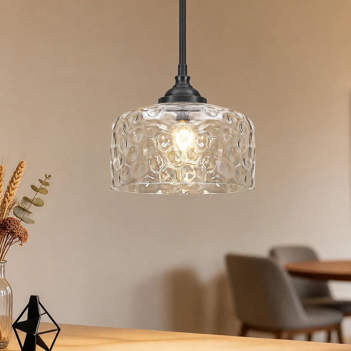 Small Hammered Clear Glass Bowl Pendant Light