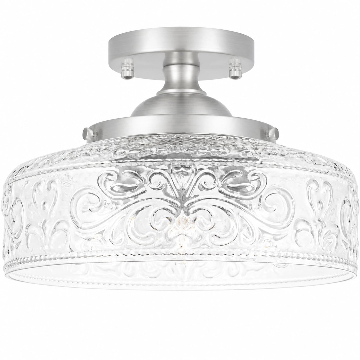 Large Bowl-Shaped Patterned Glass Ceiling Light