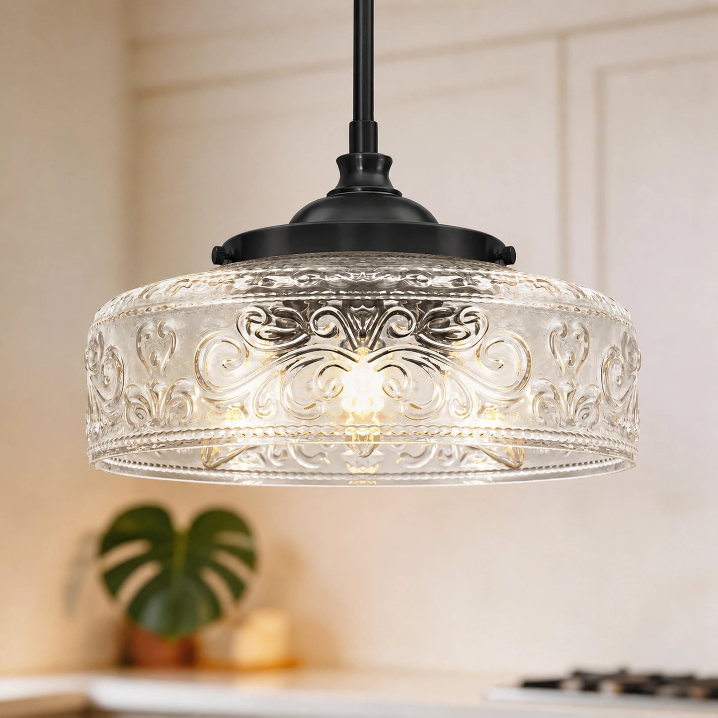 Large Clear Glass Bowl Pendant Light