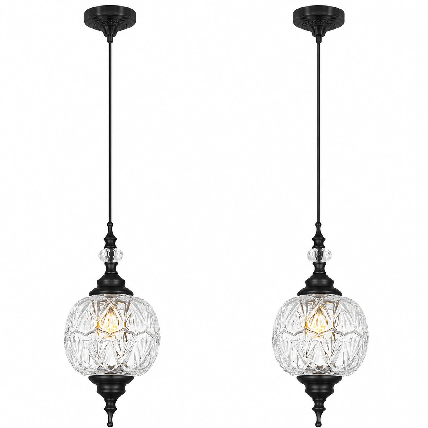 2-Pack Three-Leaf Patterned Clear Glass Cord Pendant Lights