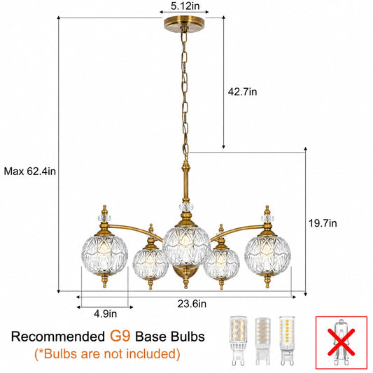 5-Light Three-Leaf Clear Glass Shade Chandelier