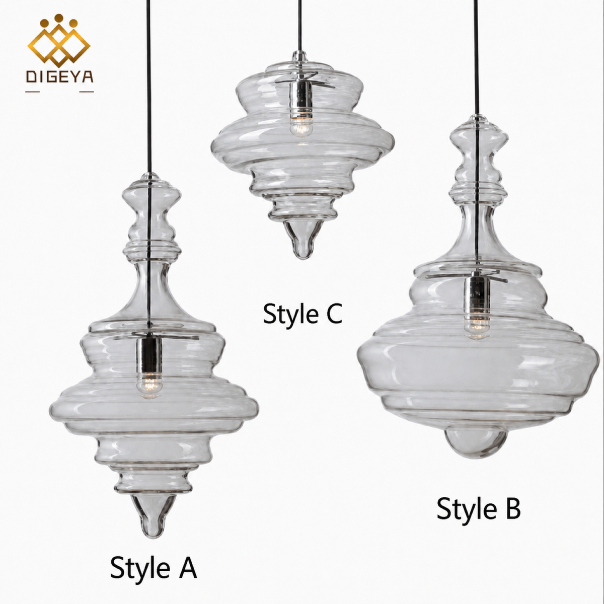 Clear Tower Glass Pendant Light Styles A/B/C