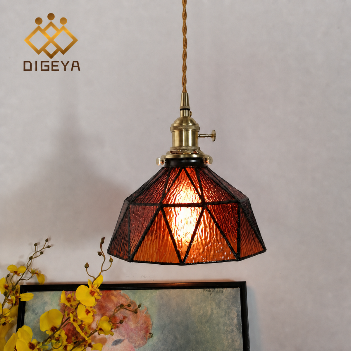 Tea-Colored Water-Ripple Glass Pendant Light
