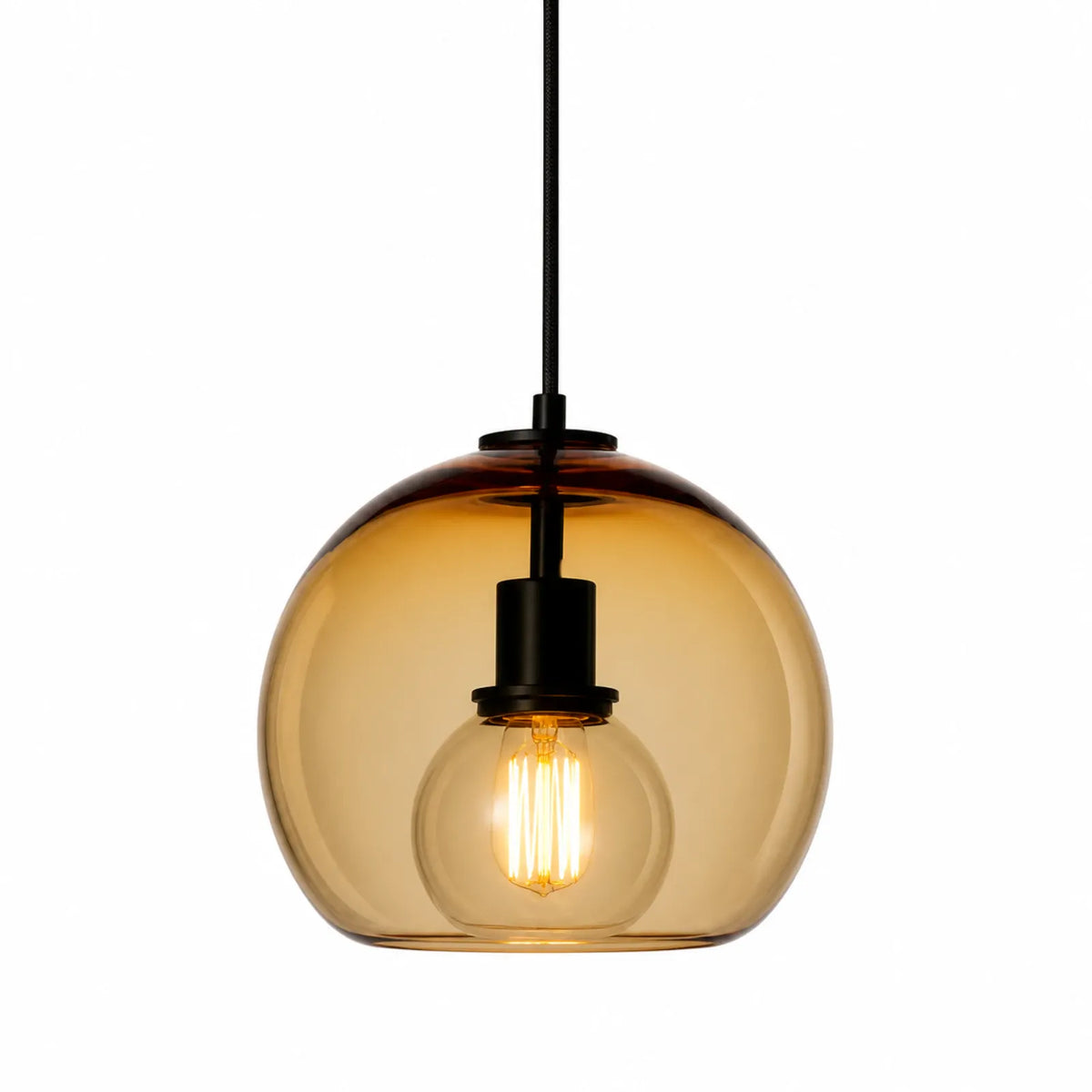 25cm Globe Glass Pendant Light in Smoke Gray and Amber
