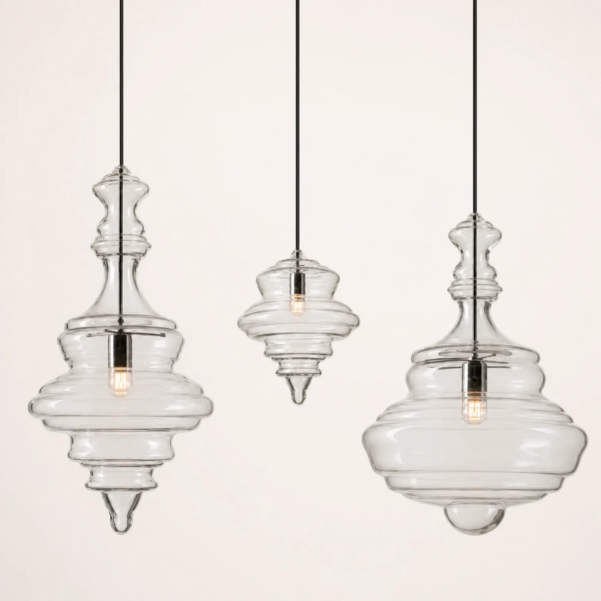 Stepped Clear Glass Pendant Shade, Styles A/B/C