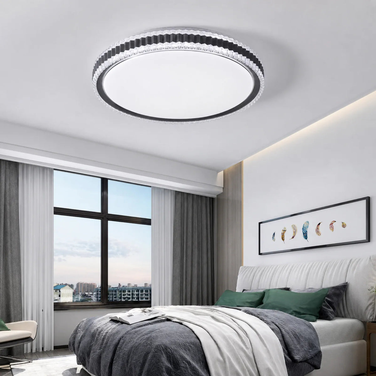 Ribbed-Band Faceted-Rim Ceiling Light