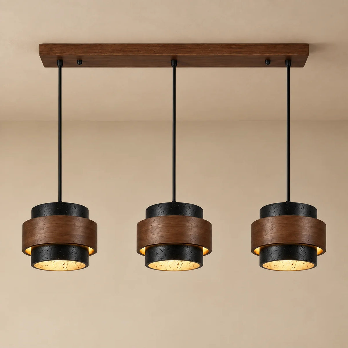 Cavora Travertine & Wood Linear Pendant Light