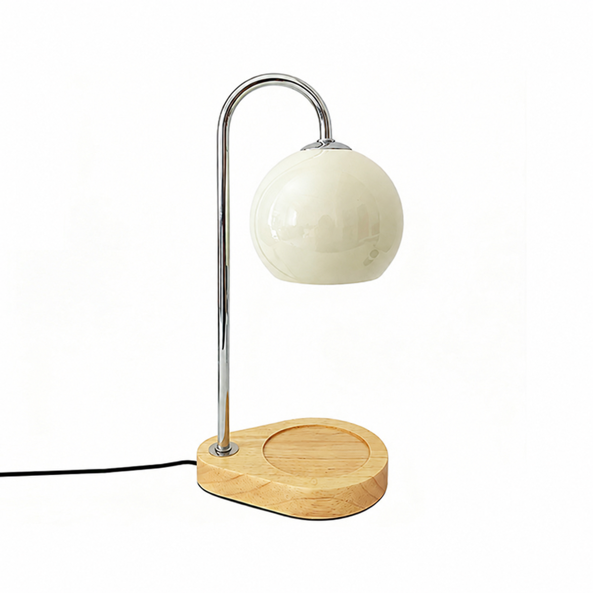 Simple Wooden Wax Melting Lamp, Cream-Colored Spherical Lampshade, Special Heating Lamp for Scented Candles, Bedroom Warm Light Table Lamp