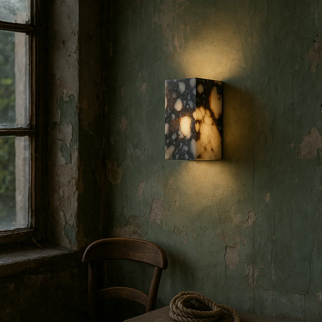LuxRoyale Nordic Italian Marble Cube Wall Light - Bulgari Purple Natural Stone