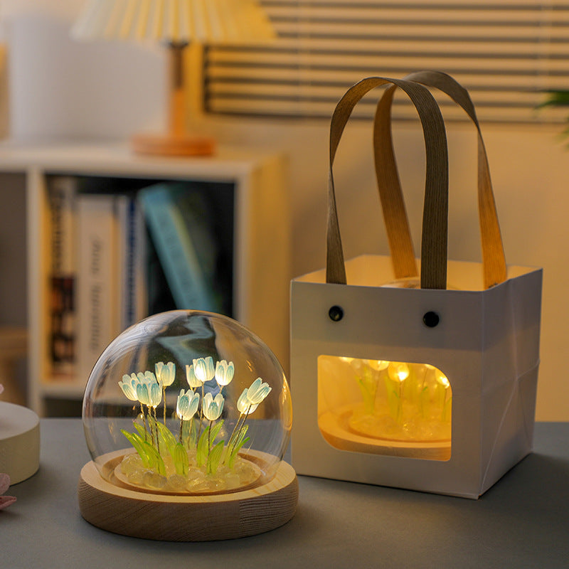 Tulip Night Light Handmade DIY Material Kit Creative Desktop Atmosphere Lamp Ornament Birthday Gift for Girls and Best Friends