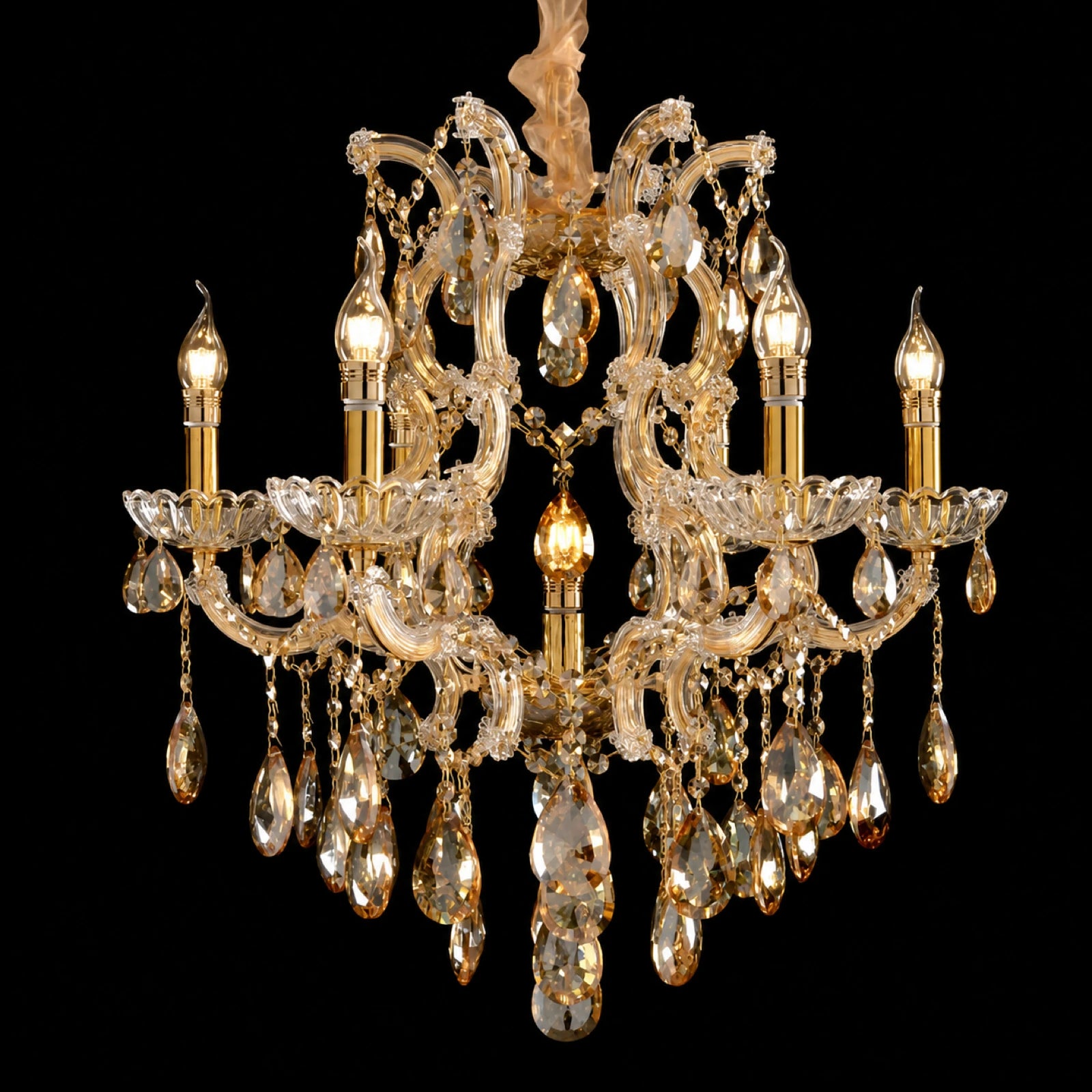 2017 Gold Clear and Amber Crystal Clip-On Candle-Style Chandelier Series