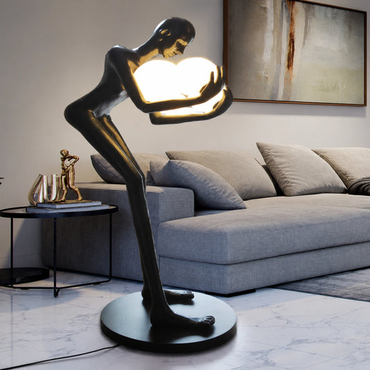 F9112 Bending Figure Holding Four Globes Sculptural Floor Lamp