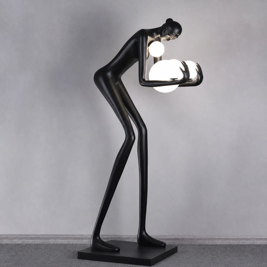 F9113 Bending Figure Holding Four Globes Sculpture Floor Lamp