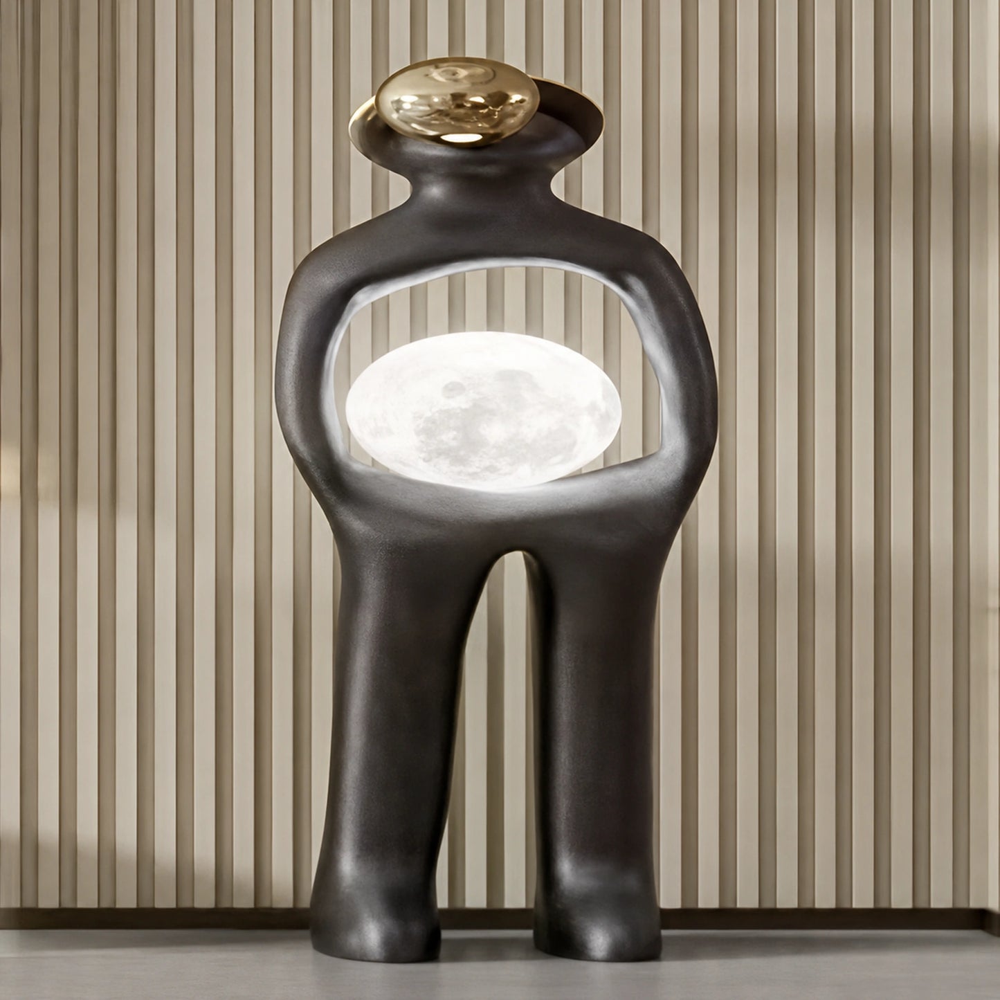F9122 Abstract Standing Figure Holding Globe Floor Lamp