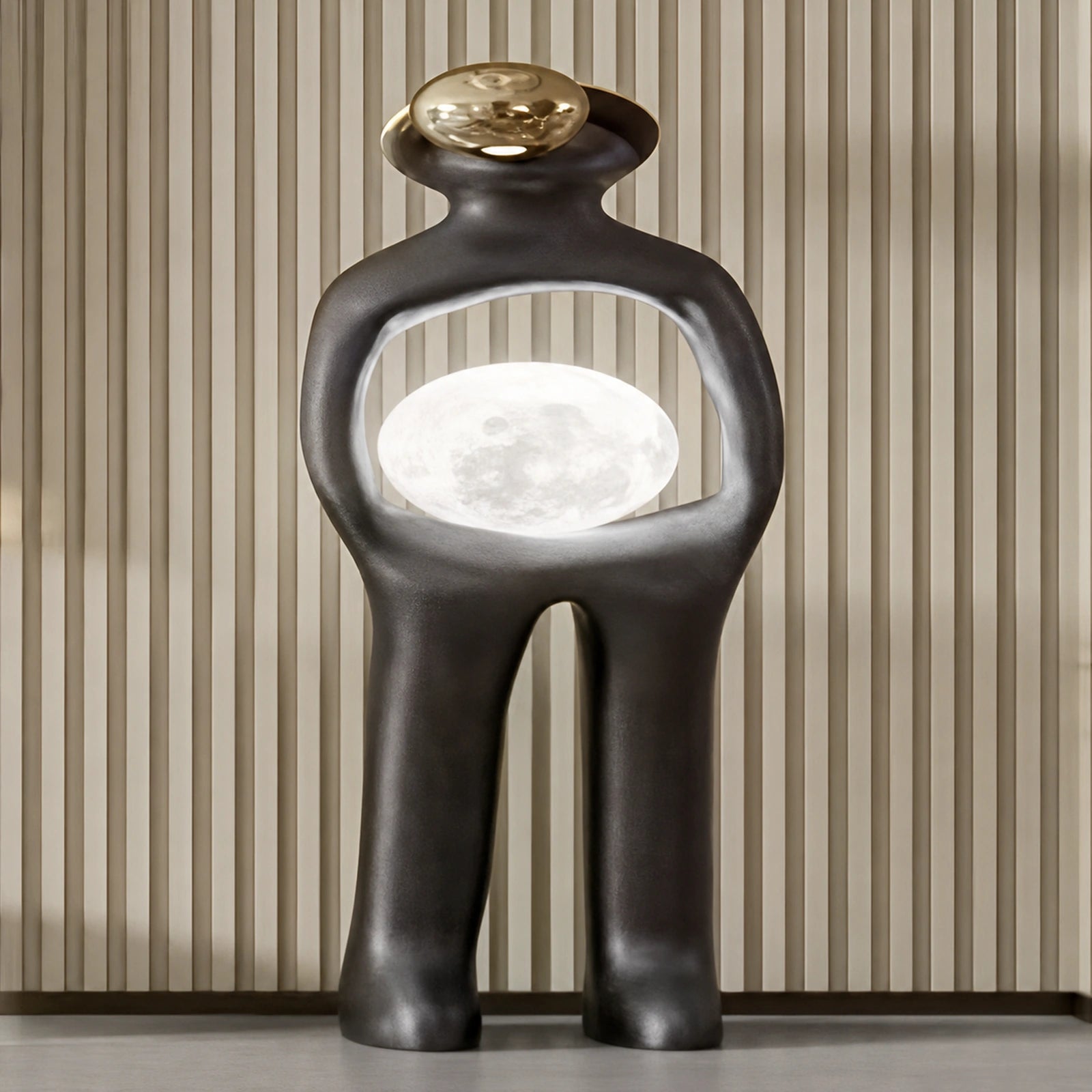 F9122 Abstract Standing Figure Holding Globe Floor Lamp
