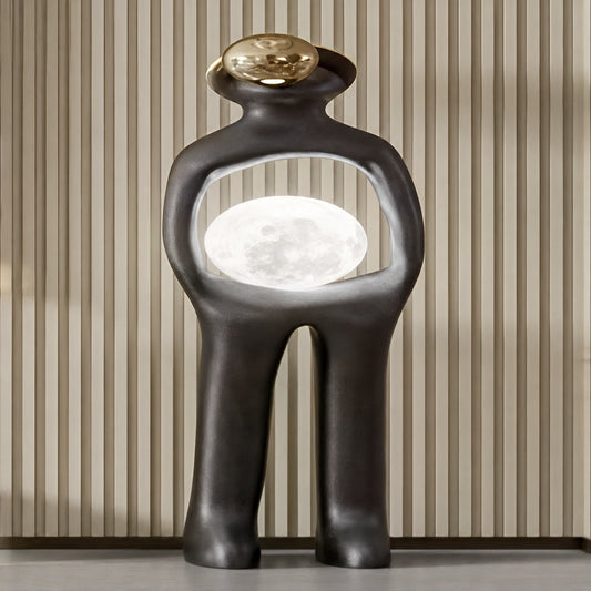 F9122 Abstract Standing Figure Holding Globe Floor Lamp