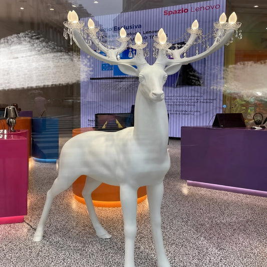 F9124 White Deer-Shaped Multi-Light Sculpture Floor Lamp