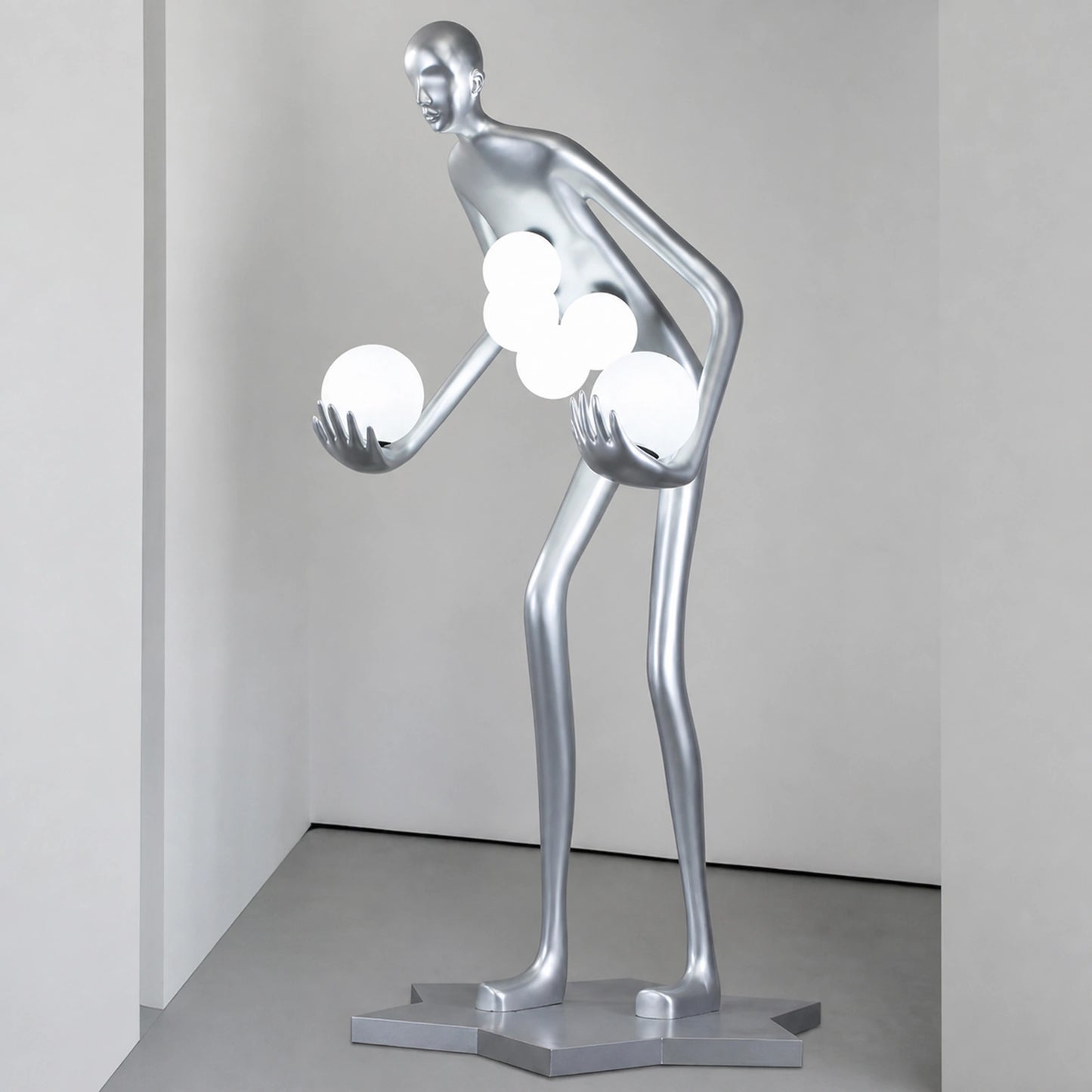 F9136 Bending Figure Holding Five Globes Sculpture Floor Lamp