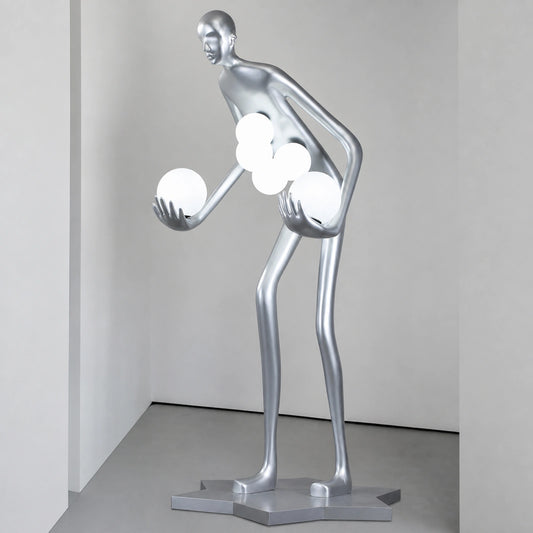 F9136 Bending Figure Holding Five Globes Sculpture Floor Lamp