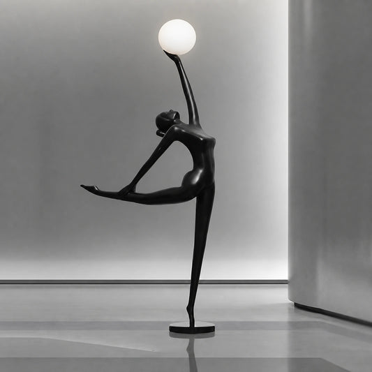 F9179 Black Dancer Holding a Globe Floor Lamp