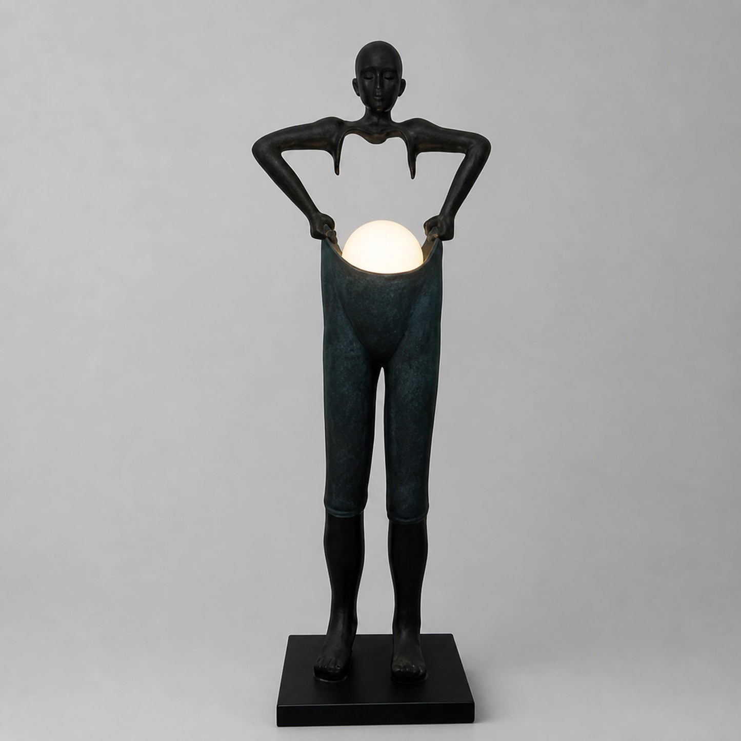 F9181 Black Figure Holding a Globe Floor Lamp