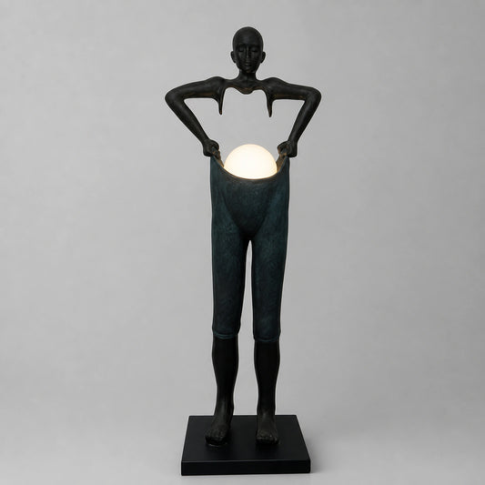 F9181 Black Figure Holding a Globe Floor Lamp