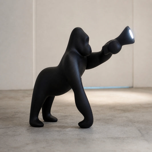 F9183 Black Gorilla Holding Light Sculpture Lamp