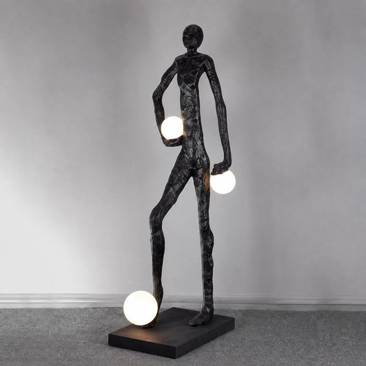 F9192 Black Standing Figure Holding Globe Lights Floor Lamp