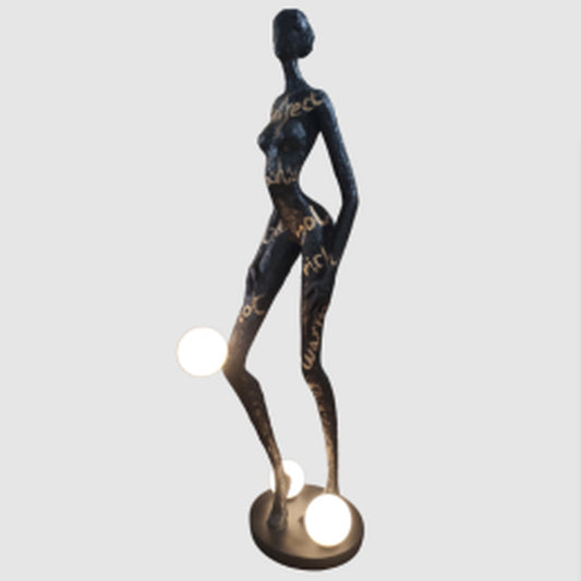 F9193 Black and Gold Standing Female Figure Globe Floor Lamp