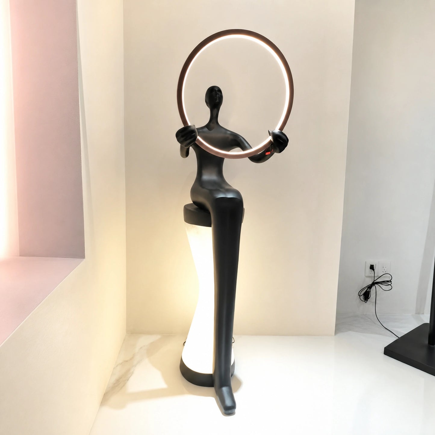 F9208 Figure Holding Illuminated Ring LED Sculpture Light
