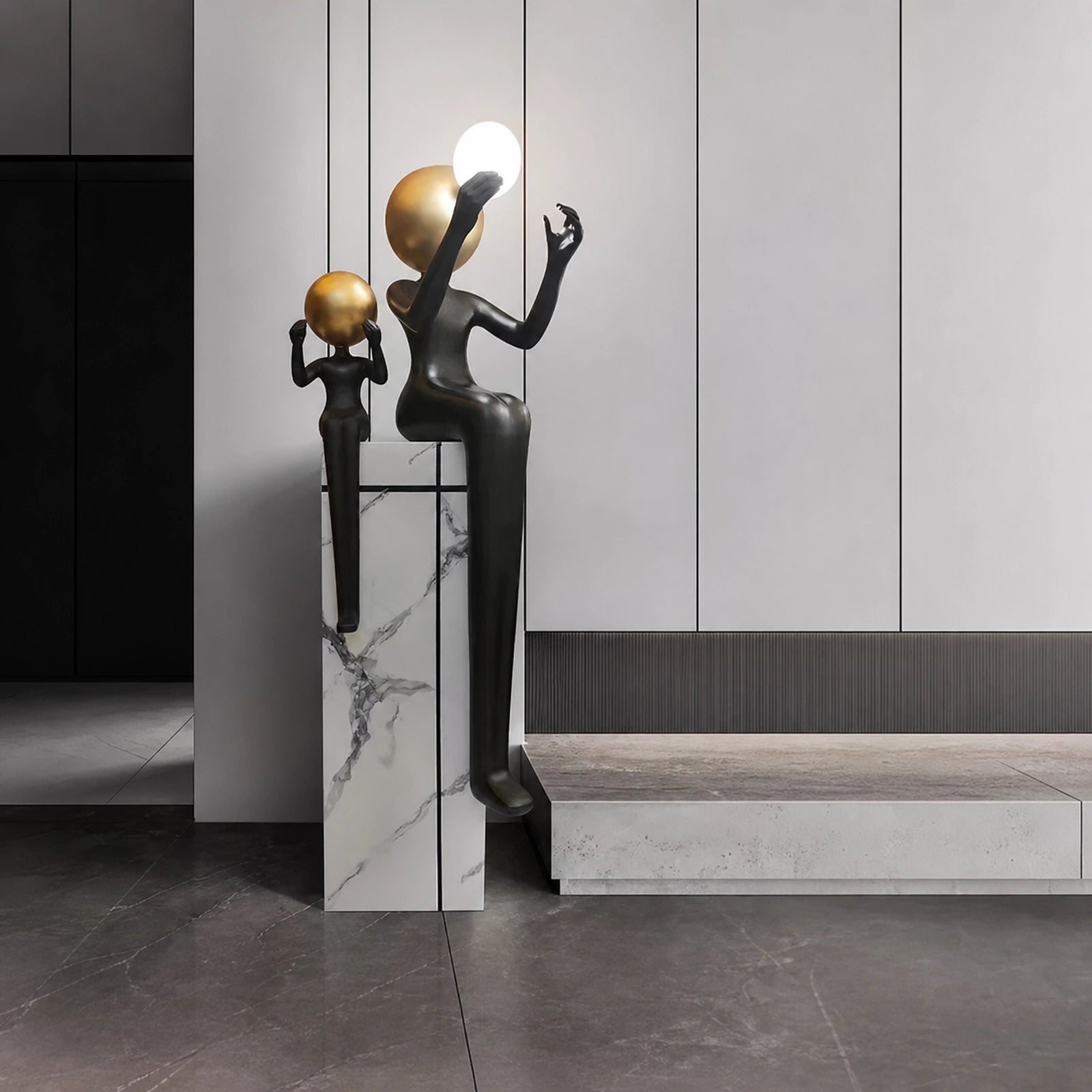 F9209 Two-Figure Globe Sculpture Floor Lamp