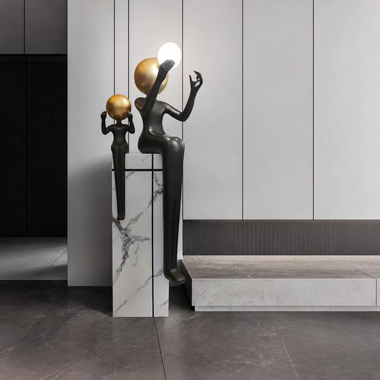 F9209 Two-Figure Globe Sculpture Floor Lamp