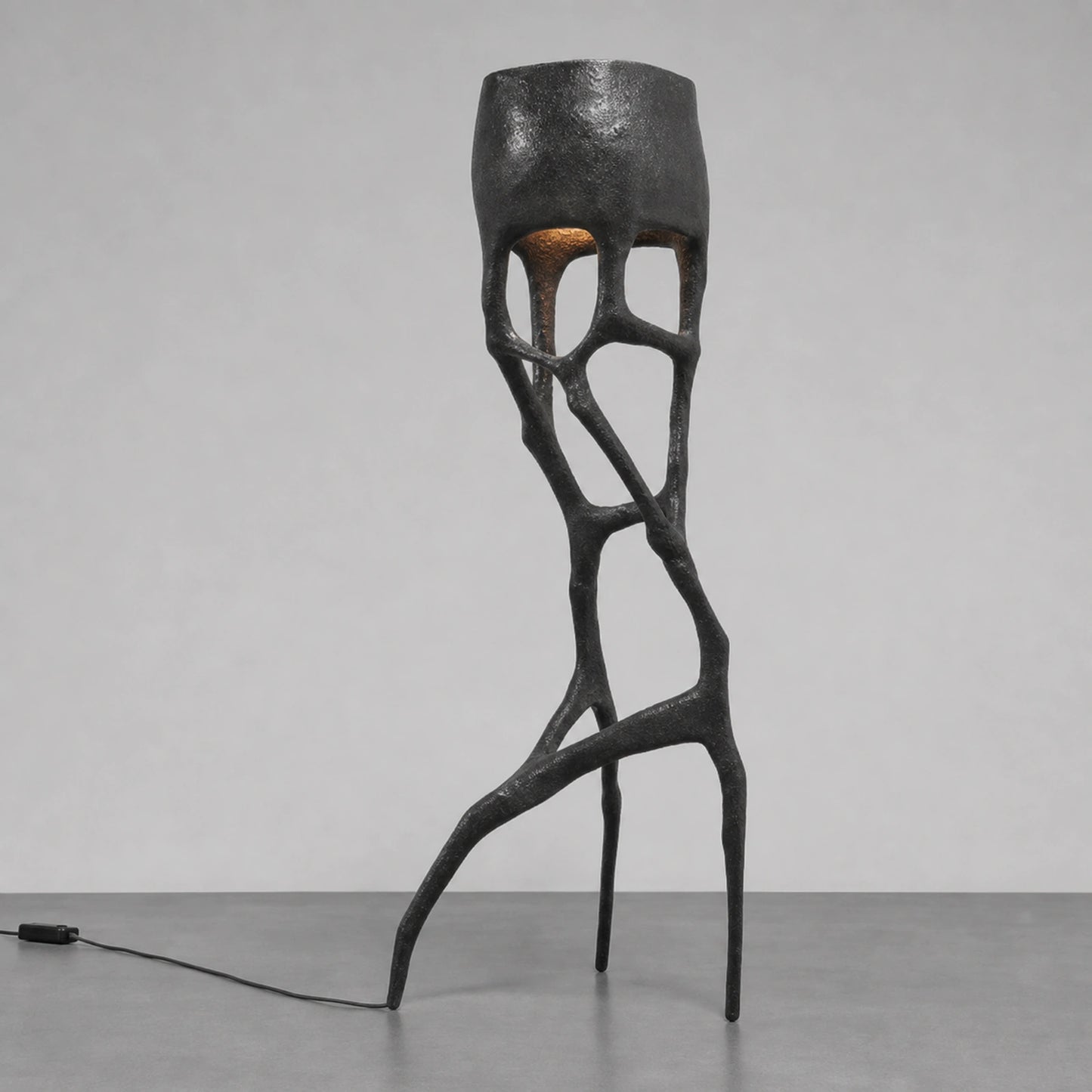 Tall Geometric Cage-Frame Sculptural Floor Lamp