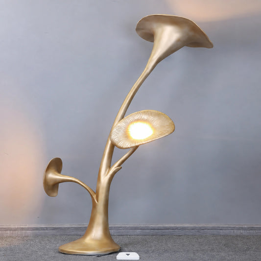 Gold Three-Branch Organic Sculptural Floor Lamp