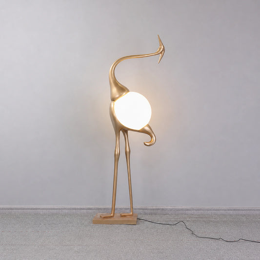 F9321 Gold Curved-Neck Bird Single-Globe Floor Lamp