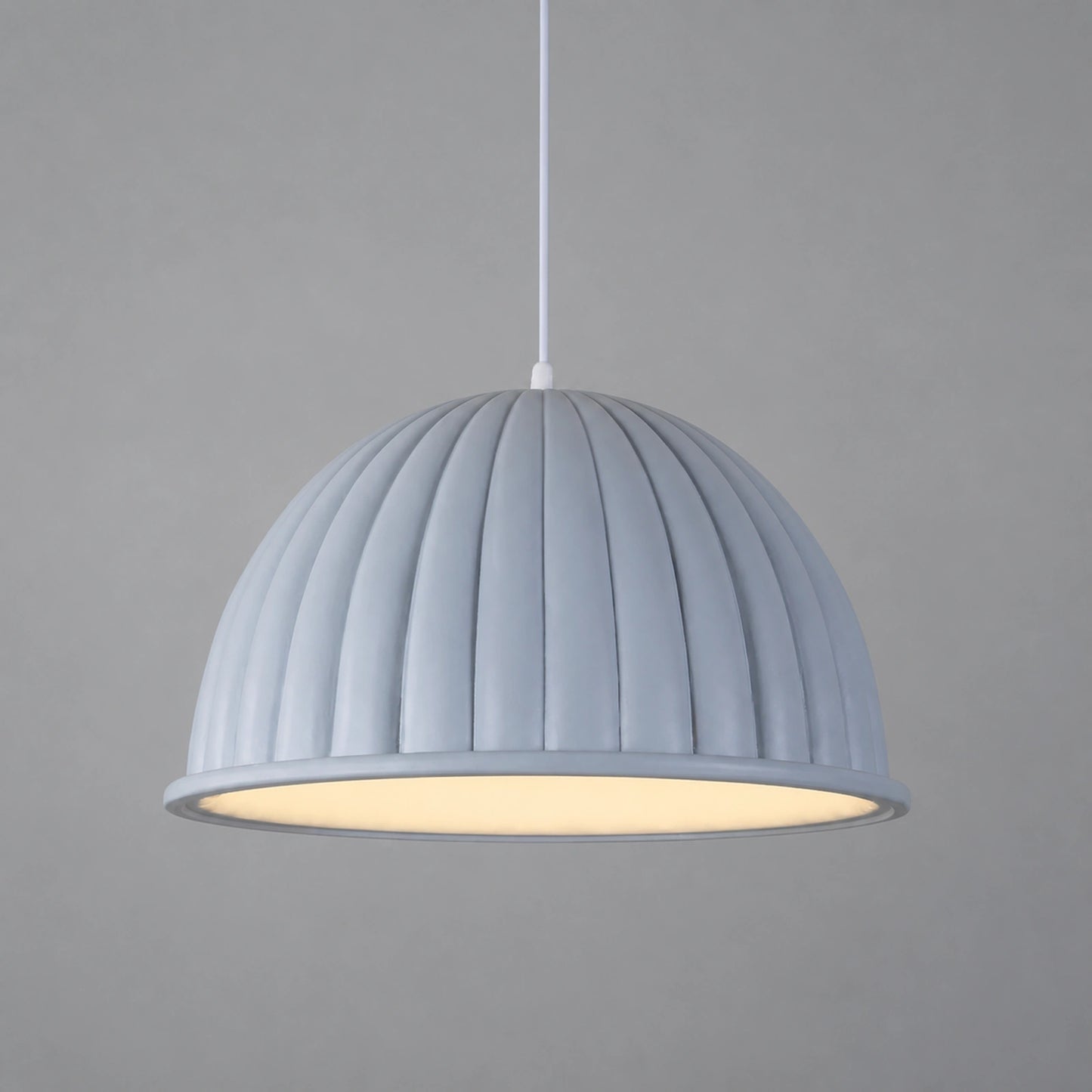 Gray and White Ribbed Bell Pendant Light