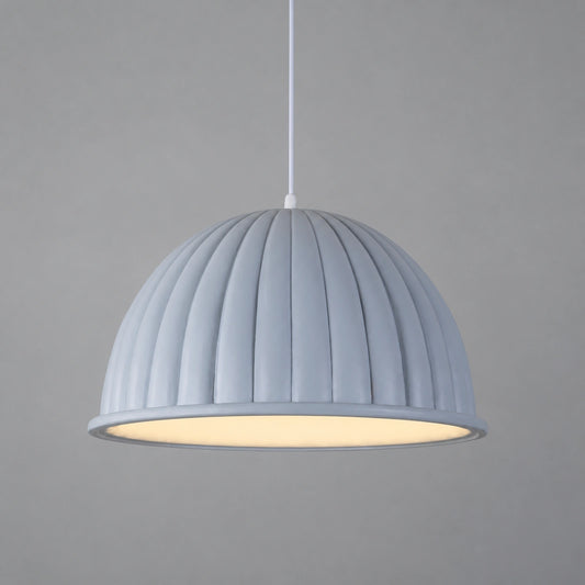 Gray and White Ribbed Bell Pendant Light