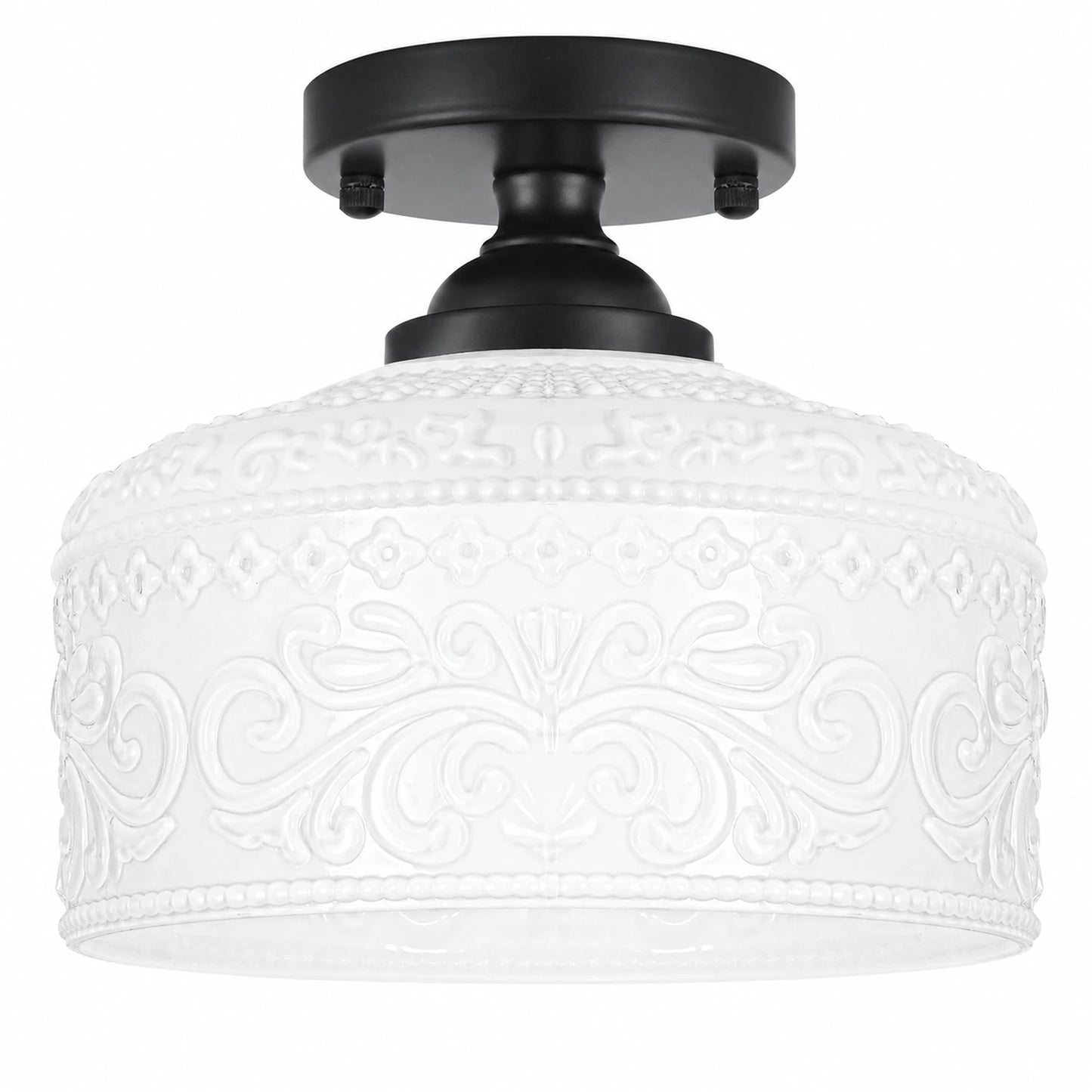 Small Treasure Bowl Floral-Patterned Glass Shade Ceiling Light