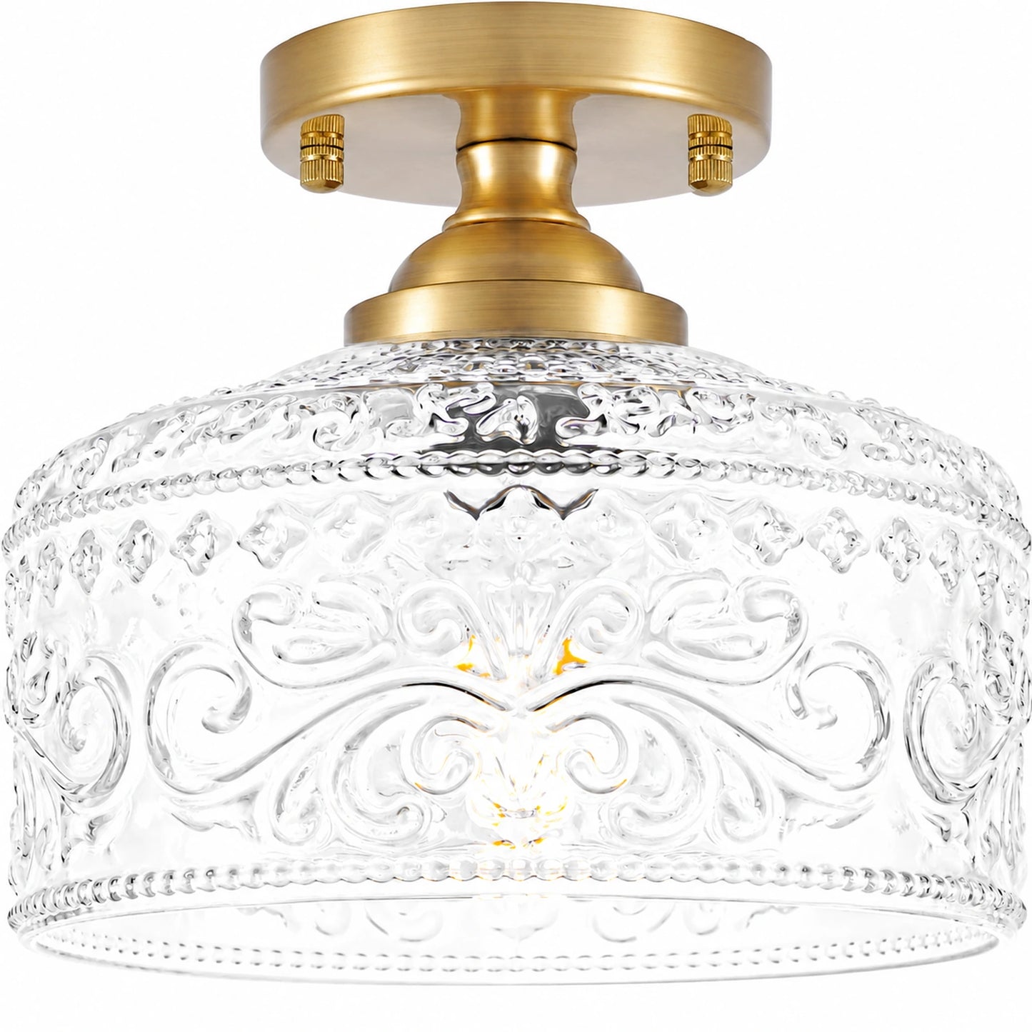 Small Treasure Bowl Floral-Patterned Glass Shade Ceiling Light