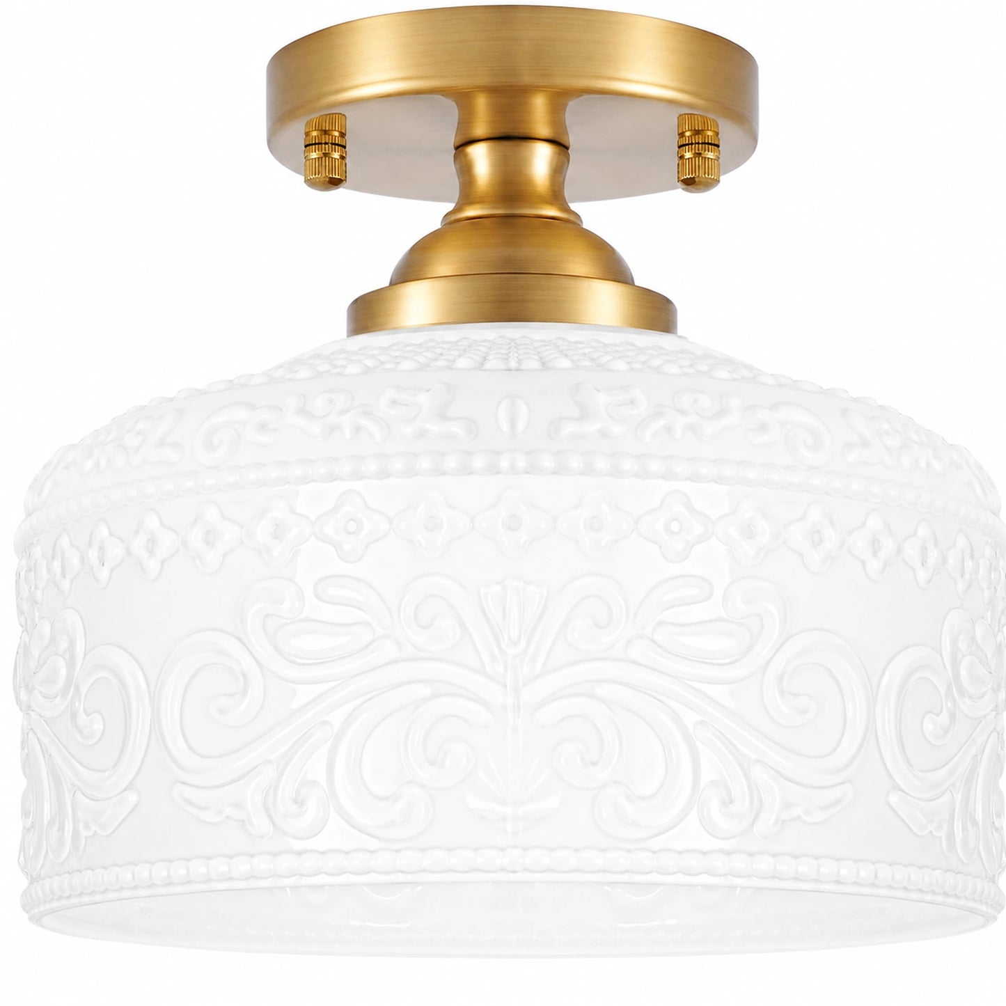 Small Treasure Bowl Floral-Patterned Glass Shade Ceiling Light
