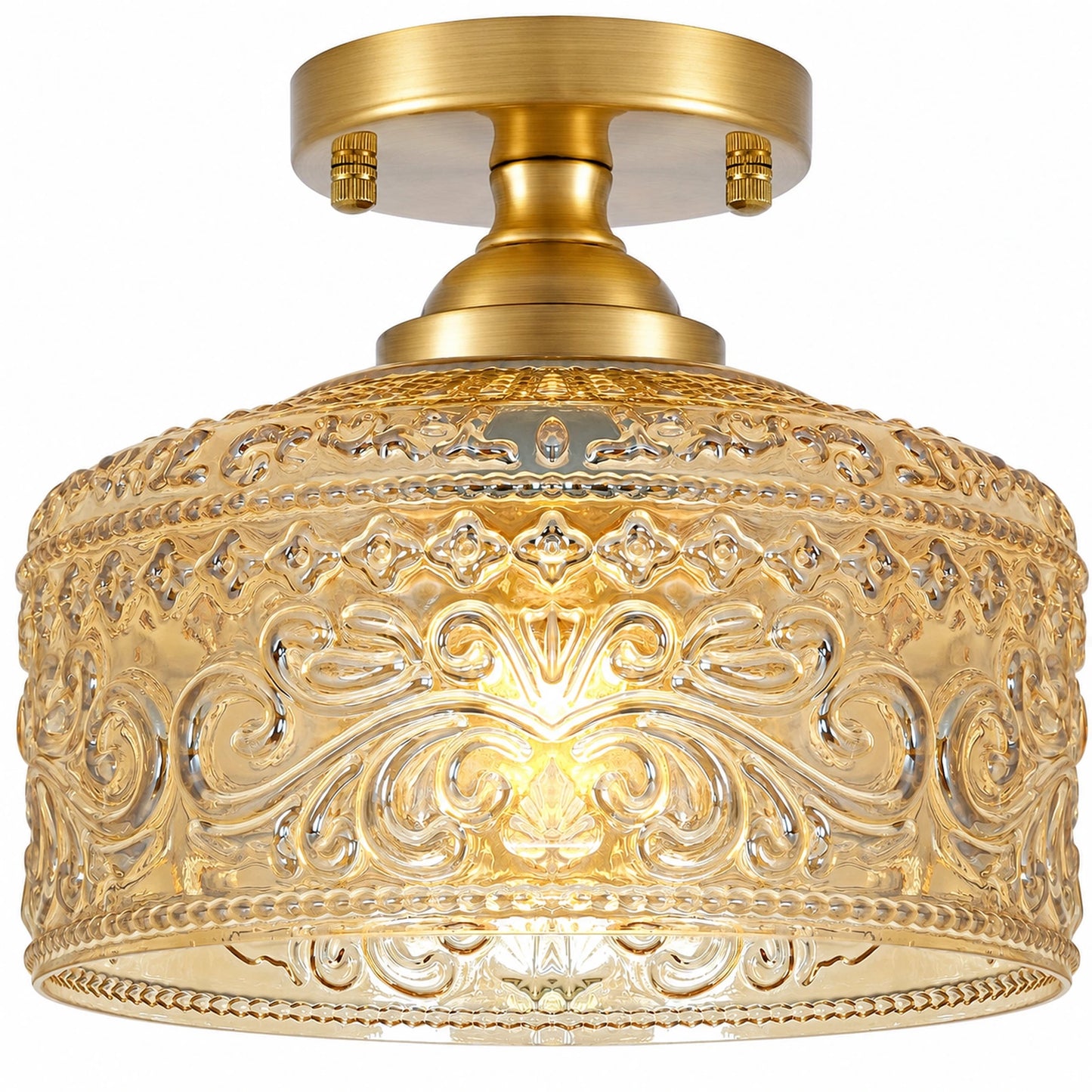 Small Treasure Bowl Floral-Patterned Glass Shade Ceiling Light