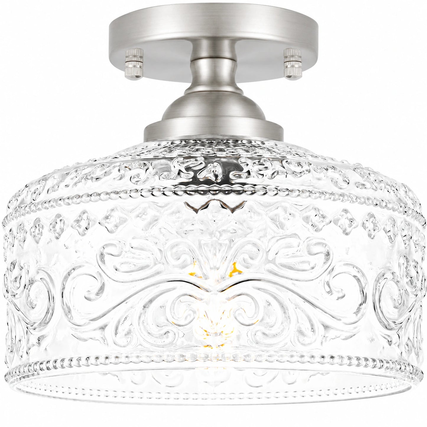 Small Treasure Bowl Floral-Patterned Glass Shade Ceiling Light