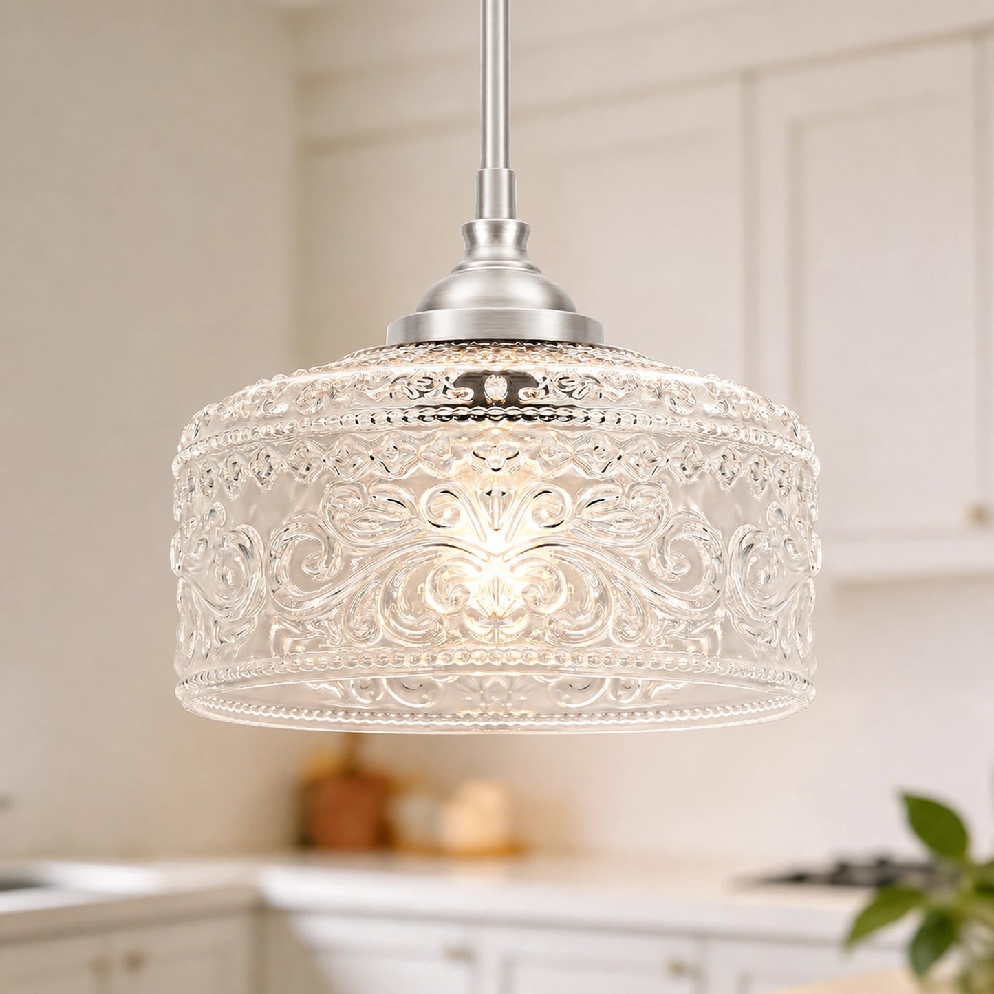 Small Embossed Clear Glass Bowl Pendant Light