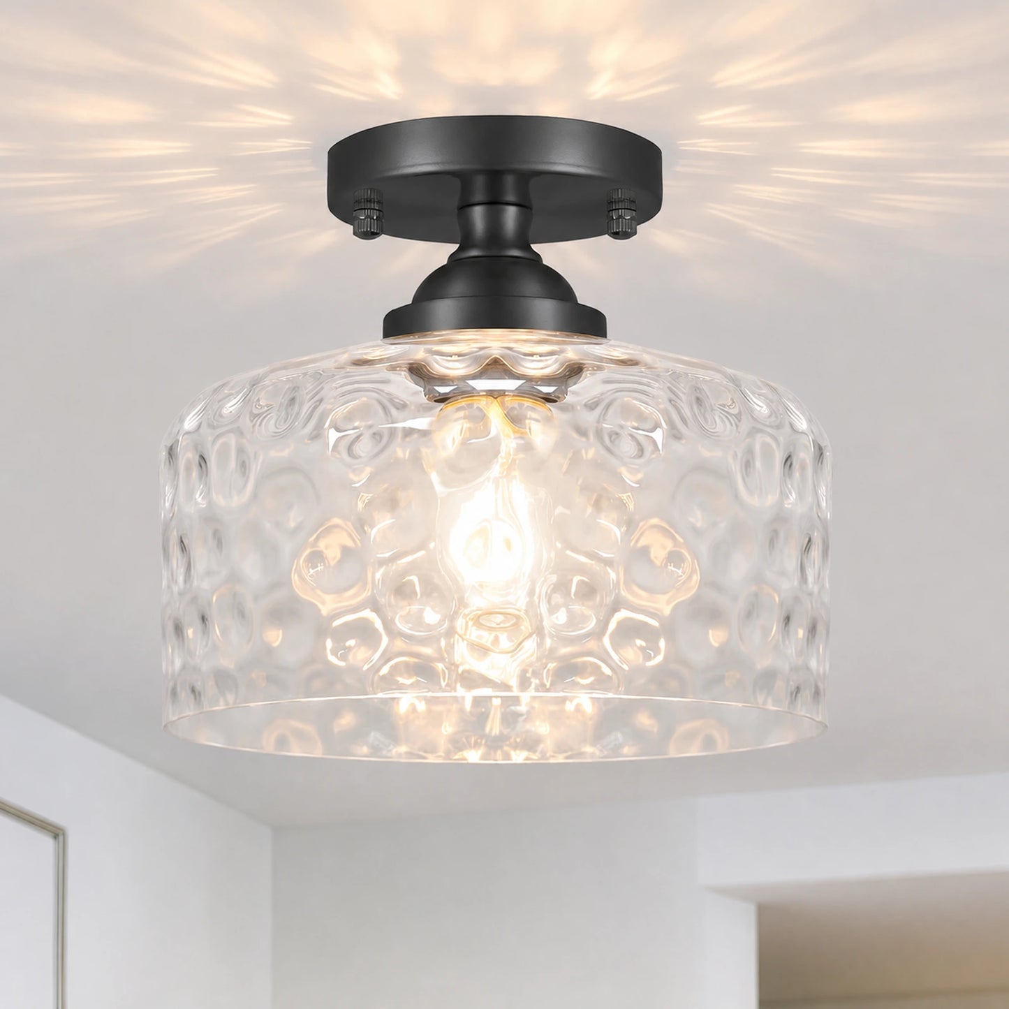 Small Hammered Clear Glass Bowl Ceiling Light