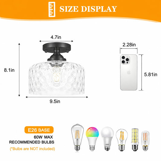 Small Hammered Clear Glass Bowl Ceiling Light